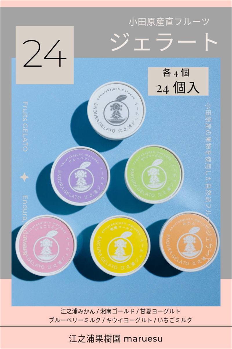 小田原産江之浦ジェラート６種（みかん、湘南ゴールド、ブルーベリーミルク、いちごミルク、キウイヨーグルト、甘夏ヨーグルト）120mlカップ各４個合計２４個【 神奈川県 小田原市 】