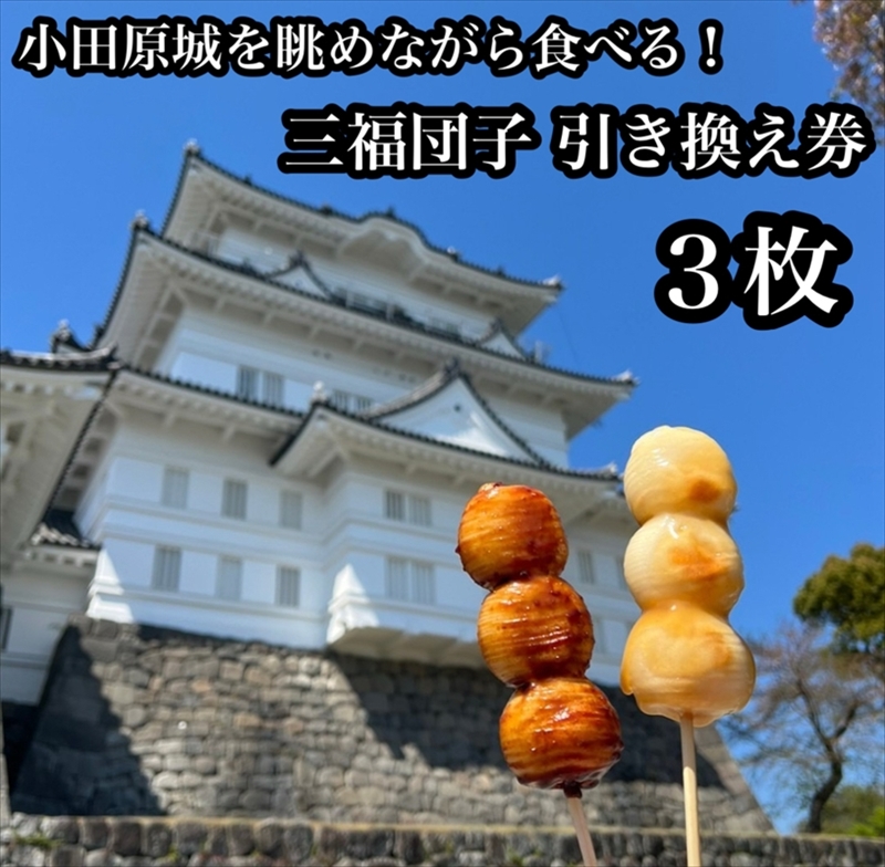 小田原城を眺めながら食べるお団子 三福団子引換券 3本分 くるみ味噌 みたらし団子【 引換券 神奈川県 小田原市 】