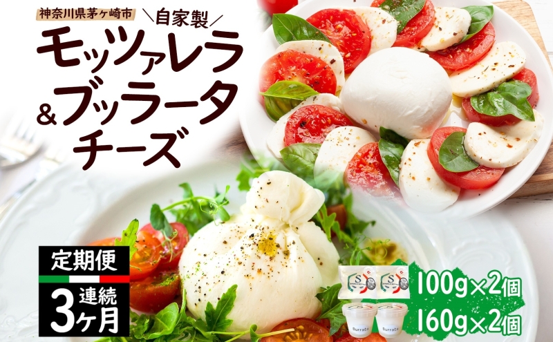  3ヶ月定期便 自家製 チーズ 詰め合わせ モッツァレラチーズ 100g  ブッラータチーズ180g 各2個 出来立て 神奈川県産 幻のチーズ  モッツァレラ ブッラータ 手作り Osteria e Bottega S 神奈川県 湘南 茅ケ崎 フレッシュチーズ  おつまみ ピザ