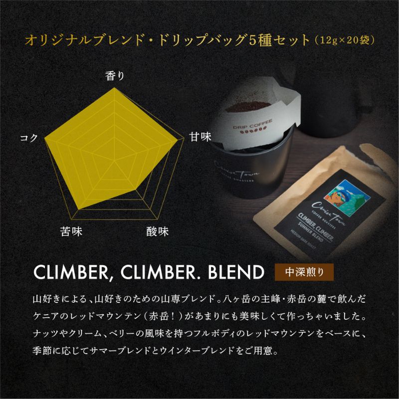 6ヵ月定期便【CRUISE TOWN COFFEE ROASTERS】オリジナルブレンド・ドリップバッグ5種セット（12g×20袋） 飲み物 飲料 ドリンク コーヒーブレイク ドリップコーヒー 手軽 