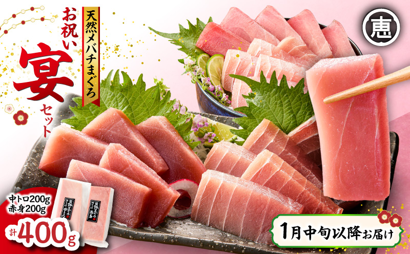【1月中旬以降お届け】天然 目鉢まぐろ お祝い宴セット 中トロ200g 赤身200g 迎春 三崎まぐろ 三崎恵水産　M020-020-6