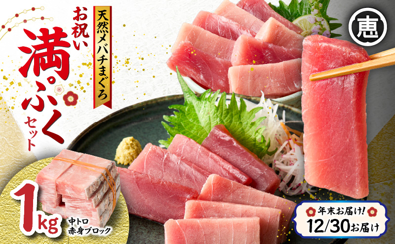 【年末・正月用/12月30日お届け】天然 目鉢まぐろ お祝い満ぷくセット 中トロ赤身1kgブロック 迎春 三崎まぐろ 三崎恵水産　M020-020-2