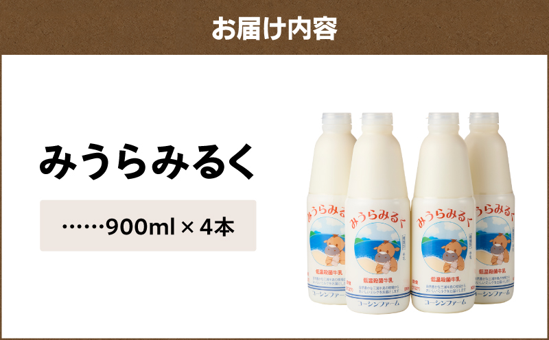 【低温殺菌牛乳】みうらみるく 900ml×4本　M091-001-01【有限会社コーシンファーム】