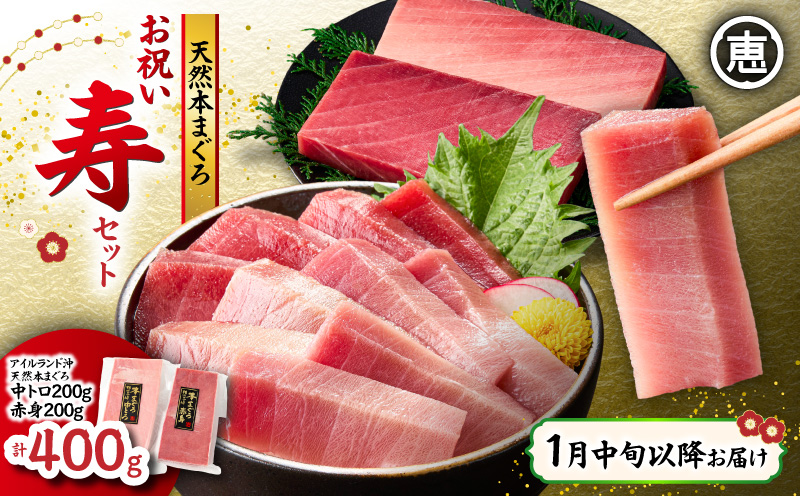 【1月中旬以降お届け】天然 本まぐろ お祝い寿セット 中トロ200g 赤身200g 迎春 三崎まぐろ 三崎恵水産　M020-021-03
