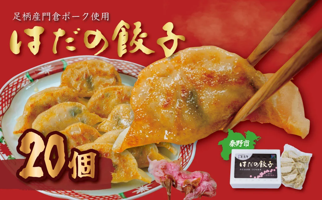 秦野産門倉ポーク使用★ジューシー！菖蒲庵謹製はだの餃子 ２０個入 / 餃子 冷凍 ぎょうざ 門倉ポーク 国産野菜 食べ方色々 こだわり食材 プロの味 おかず 焼くだけ はだの餃子 菖蒲庵 門倉ポーク 秦野産 ジューシー 手作り 冷凍食品 餃子 お取り寄せ 食品ギフト お土産 秦野 神奈川 簡単調理 家族 20個