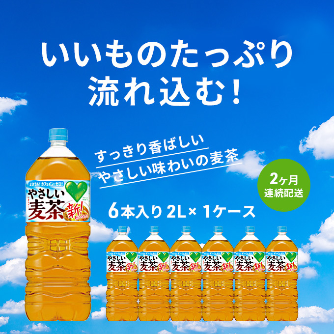 麦茶 定期便 2ヶ月 GREEN DA・KA・RA やさしい麦茶 2L×6本 ペットボトル 飲料 お茶 ペットボトル飲料 水分補給 カフェインゼロ やさしい味わい ノンカフェイン 飲み物 子供 大人 サントリー ストック 