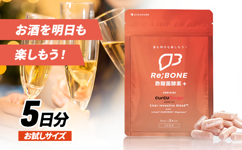 サプリ KIGASURE リボーン(Re;BONE) 高吸収 飲み会サプリ クルクミン入り 試しサイズ（10粒） 健康 飲み会 クルクミン ウコン 酢酸菌酵素 亜鉛 酵母 ビタミン 綾瀬市 神奈川県