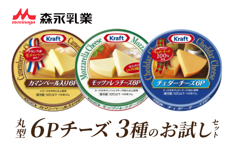 丸形6Pチーズ 3種のお試しセット 森永 カマンベールチーズ チェダー モッツァレラチーズ 食べ比べ 乳製品 おやつ おつまみ スイーツ デザート 冷蔵 冷蔵配送 神奈川県 綾瀬市