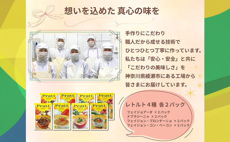 【市内製造】温めるだけ！本格ブラジル料理食べ比べ レトルト4種8パック詰め合わせセット【350ｇ(2人前)×4種 計2セット】 食品 簡単 手軽 電子レンジ 神奈川県 綾瀬市