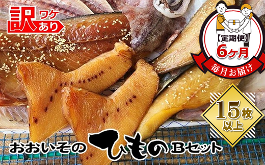【定期便6か月】おおいその干物Bセット（15枚以上）／ 季節で変わる旬な訳あり品 【 ひもの 魚 天日干し 神奈川県 大磯 湘南 特産品 6回お届け 神奈川県 大磯町 自家製干物 贈答品 地魚 お歳暮・お中元】