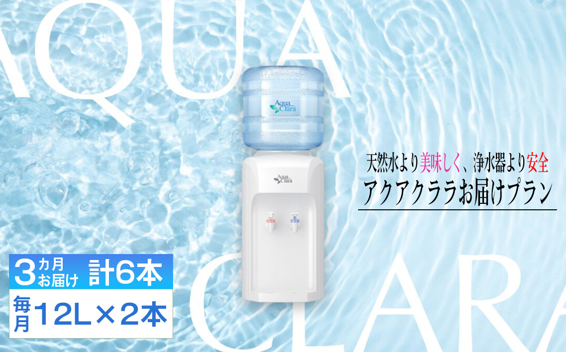 【神奈川県内（三浦市を除く）、東京都町田市限定】アクアクララ3カ月お届けプラン　毎月12L×2本（合計6本） No.104