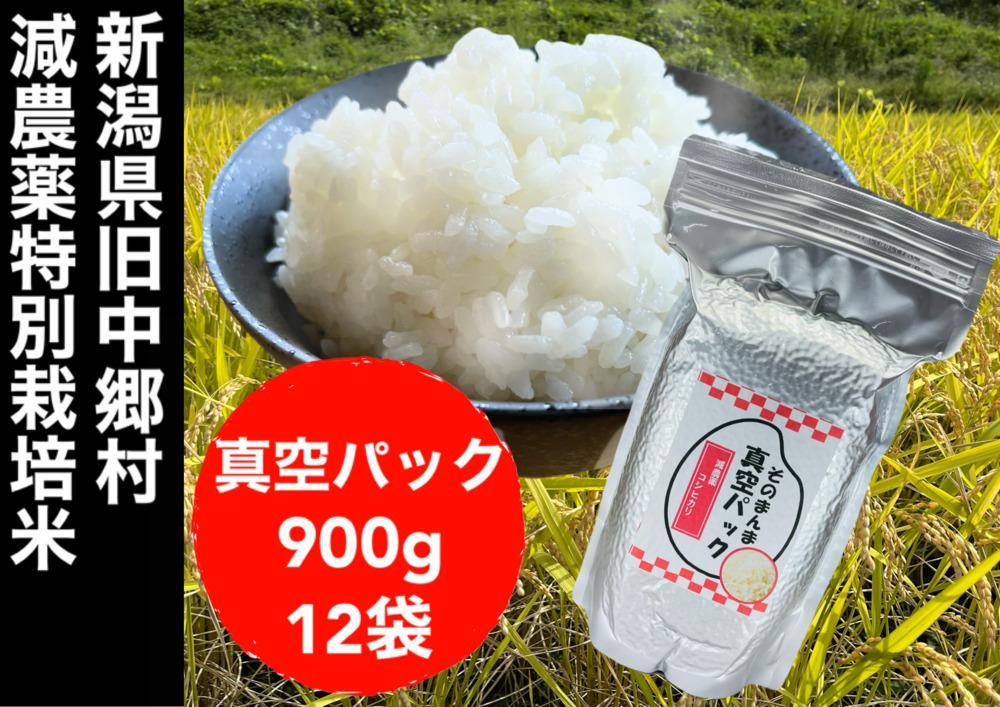 【令和6年度産新米】新潟県減農薬特別栽培米 そのまんま真空パック  900ｇ×12袋セット