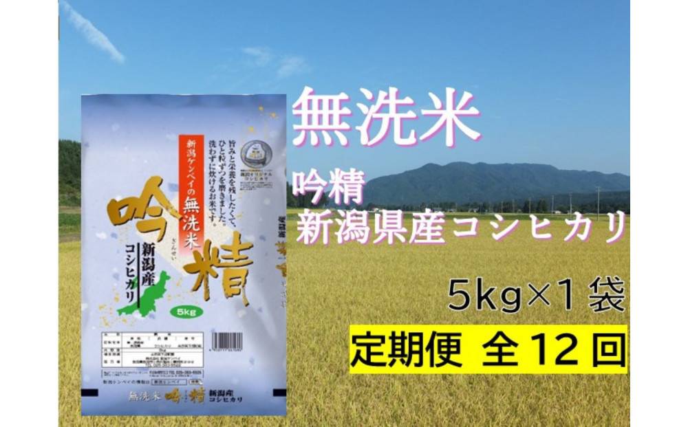 【定期便：全12回お届け】【無洗米吟精】　新潟県産コシヒカリ5kg
