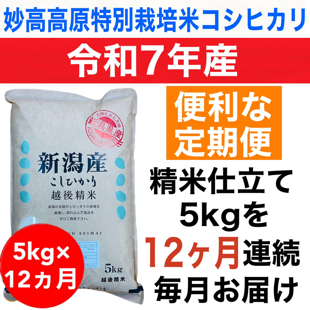 【定期便】新潟県妙高高原減農薬特別栽培米コシヒカリ 5kg（全12回）