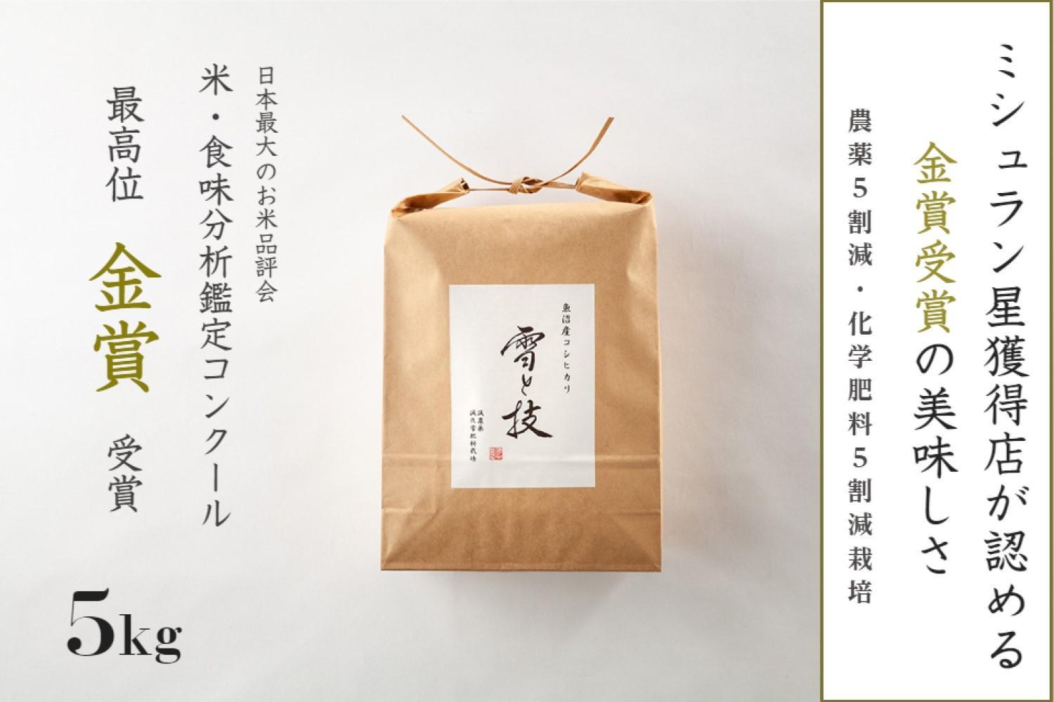 ≪ 令和6年産 新米 ≫ 金賞受賞  魚沼産コシヒカリ 雪と技 5kg　農薬5割減・化学肥料5割減栽培