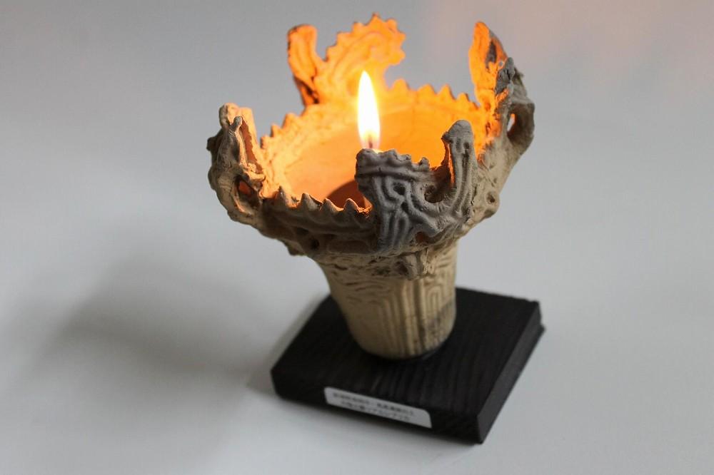 火焔土器10cm　出土色コゲ仕様　手作り陶器