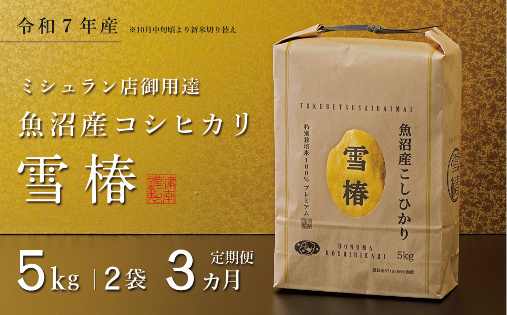 【定期便 3ヶ月】【令和7年産】魚沼産コシヒカリ 雪椿 10kg(5kg×2袋) × 3回 特別栽培米