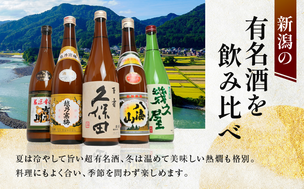 新潟３大有名酒 久保田・越乃寒梅・八海山と人定番酒飲み比べ720ml×5本