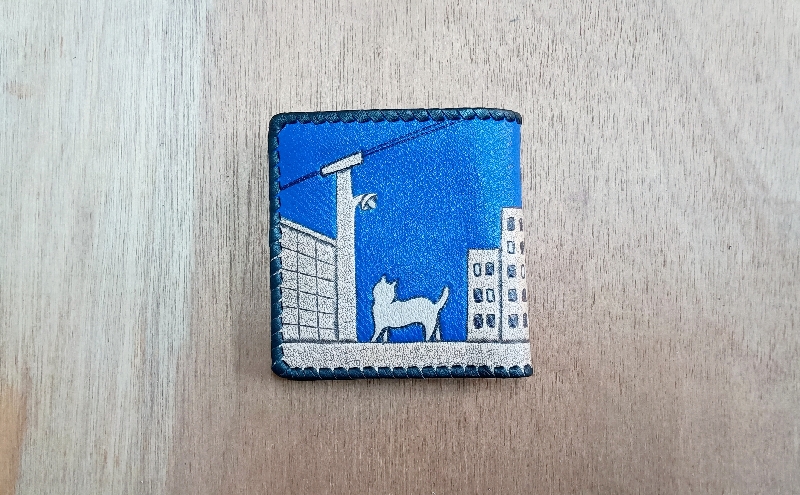 ☆世界にたった一つ☆　ねこの二つ折り財布　☆ネイビー☆ 財布 お財布 二つ折り