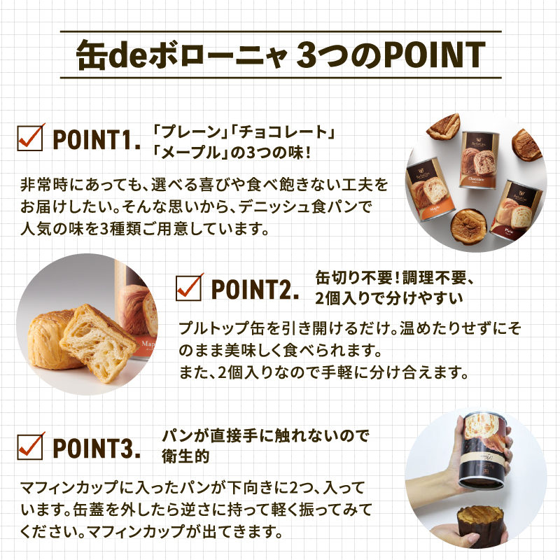 5年6か月保存 美味しいパンの缶詰 6缶 缶deボローニャ 【 保存食 非常食 防災食 備蓄食 防災グッズ パン デニッシュ レジャー アウトドア 海外旅行 キャンプ ボローニャ 缶 セット プレーン チョコ メープル 長期保存 J20 】