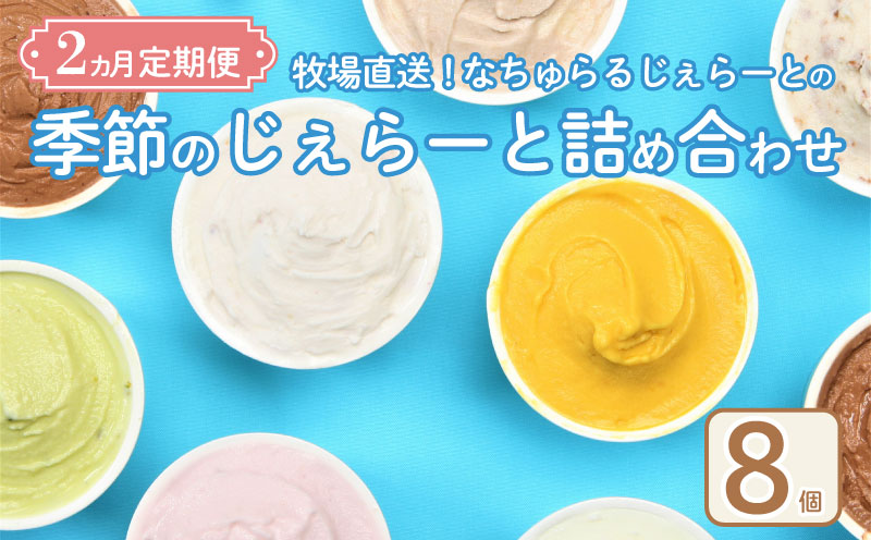 ジェラート  定期便 8個入 2回 ミルク チョコ ブルーベリー チーズ ピスタチオ 塩 キャラメル 塩キャラメル アイス ジェラート セット 季節 限定 季節限定 てづくり なちゅらるじぇらーと なかの牧場 8個 nakano007