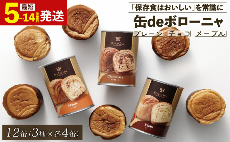 美味しいパンの缶詰 缶deボローニャ 12缶 5年6か月保存【 保存食 非常食 防災食 備蓄食 防災グッズ パン デニッシュ レジャー アウトドア 海外旅行 キャンプ ボローニャ 缶 セット プレーン チョコ メープル 長期保存 niwayama001 】