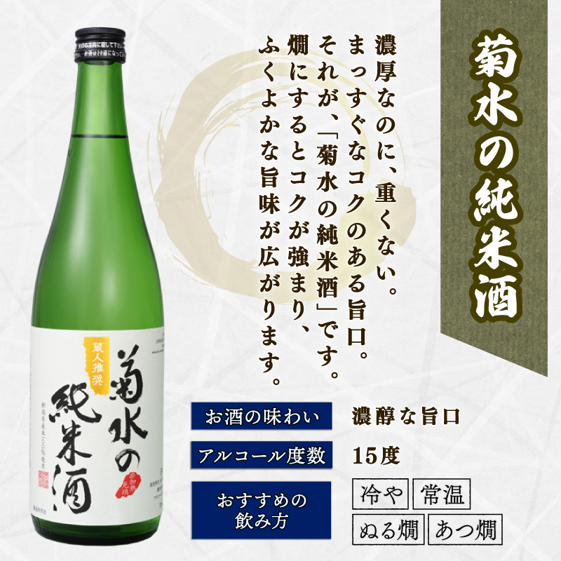 日本酒 地酒 菊水 3種 720ml×3本 お酒 酒 おつまみ 料理 日本酒 セット 国産 父の日 ギフト プレゼント 四合瓶 贈答 米 辛口 純米酒 淡麗甘口 新潟県 新発田市 E105_01