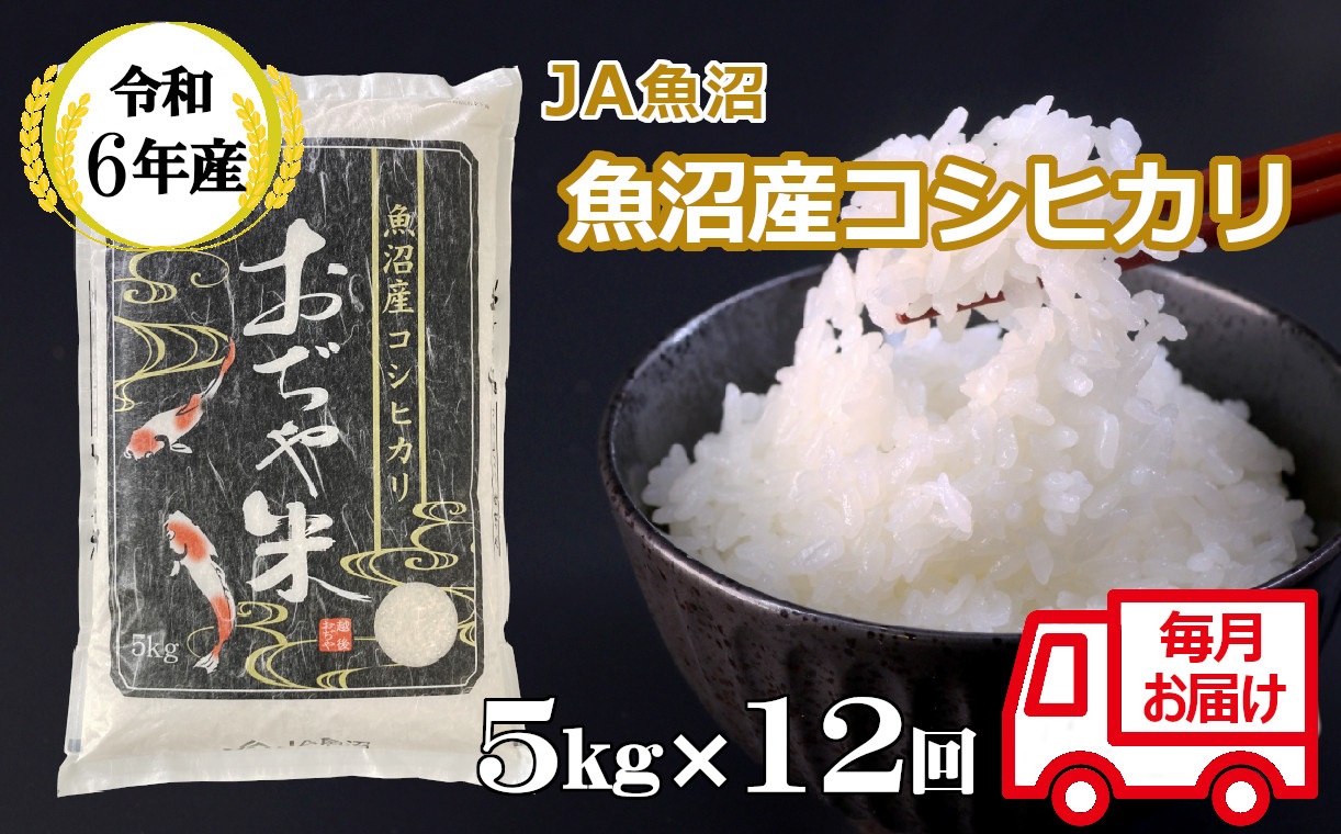 JA152P326 令和6年産魚沼産コシヒカリ定期便 5kg×12回（毎月お届け）（12か月連続お届け）（JA魚沼）白米 魚沼 米 定期便