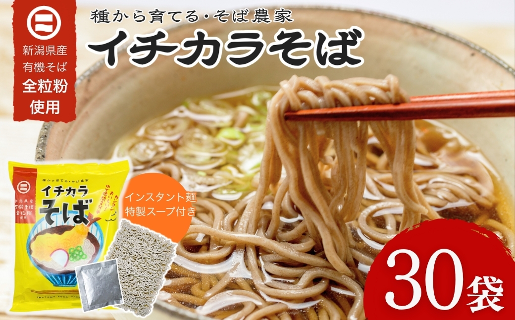 有機そば全粒粉使用　有機栽培のインスタント蕎麦「イチカラそば」30食入 イチカラ畑 【0021-0007-01】