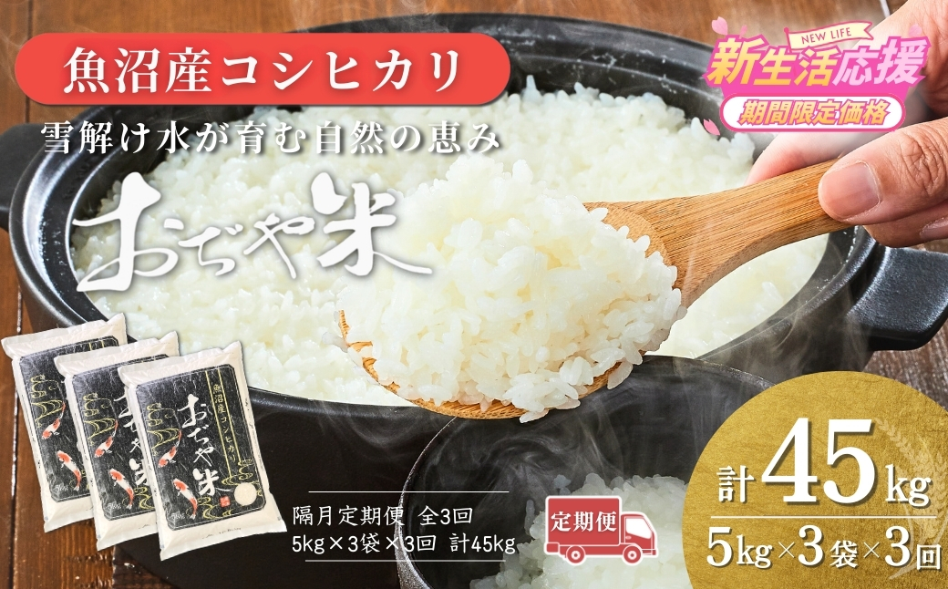 令和7年産 新潟県 魚沼産コシヒカリ「おぢや米」合計45kg(5kg×3袋×隔月お届け全3回) JA魚沼【0002-JA21DB00-02】