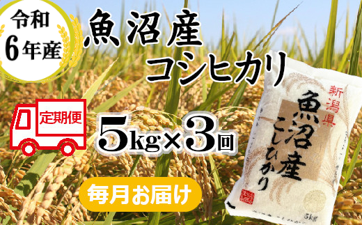 33P388BE 令和6年産 魚沼産コシヒカリ 定期便 5kg×3回【3か月連続お届け】（小千谷米穀）白米 魚沼 米 定期便