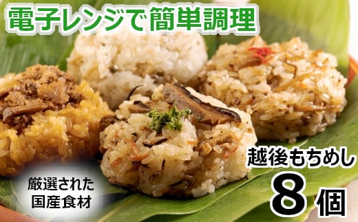 11P20 新潟県産もち米使用「越後もちめし８個」冷凍 レンジで簡単 国産（七目2個、和牛ごぼう2個、焼豚2個、ちりめん山椒2個）