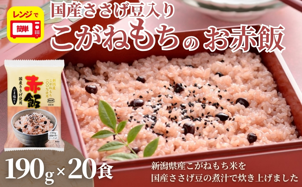 新潟産こがねもち赤飯 パックご飯 20個パック たかの 【0002-0348-01】