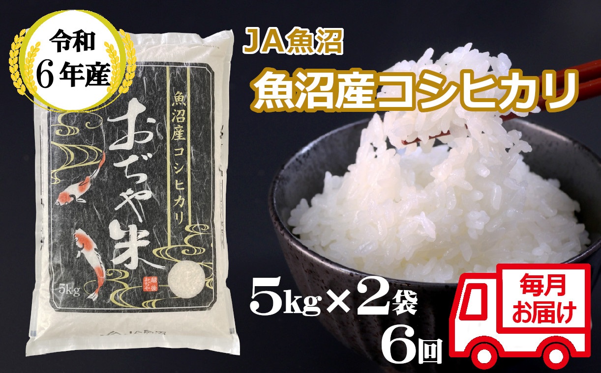 JA152P328 令和6年産魚沼産コシヒカリ定期便5kg2袋×6回（毎月お届け）（JA魚沼）白米 魚沼 米 定期便