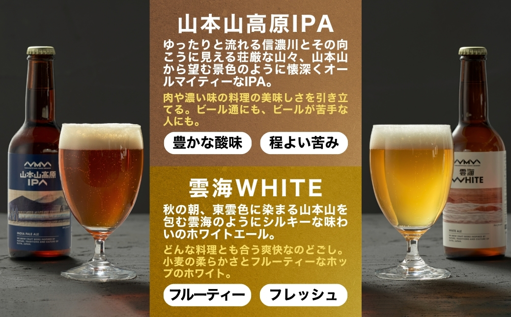 クラフトビール 定番2種飲み比べ 計6本(330ml×各3本) IPA＆ホワイトエール 地ビール ご当地 新潟  山本山高原ブルワリー 【0002-0288-02】