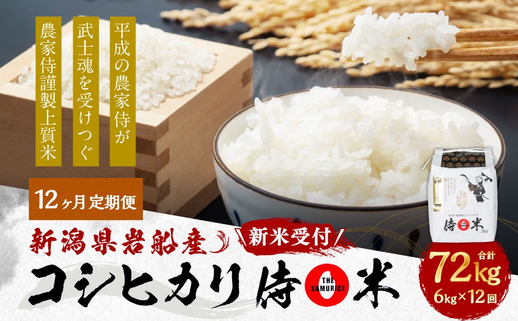 【新米受付・令和8年産米】 【定期便 12ヶ月】新潟県村上市岩船産コシヒカリ  精米6kg（2kg×3個セット）×12ヶ月 1050013N