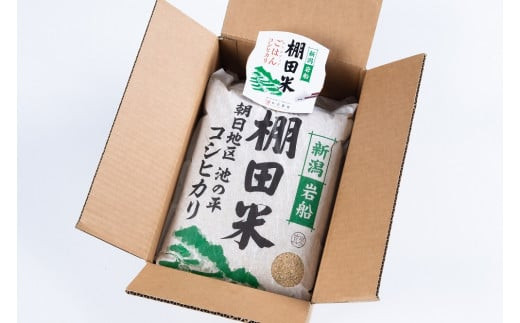 【定期便：7ヶ月連続でお届け】【令和6年産米】新潟県岩船産 棚田米コシヒカリ 玄米10kg ＋ 棚田米コシヒカリのパックごはん(150g×1個)×7ヶ月 1067042