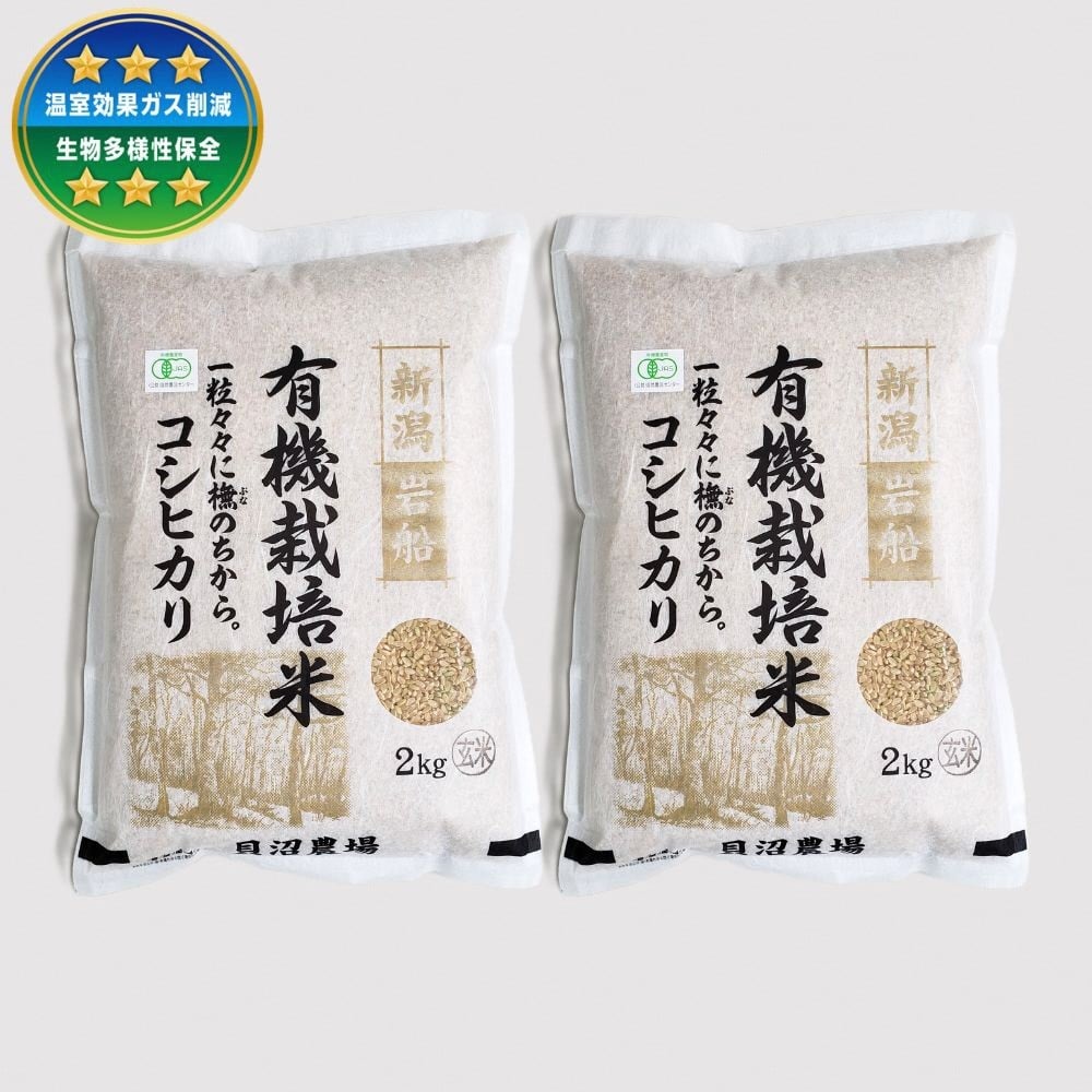 【令和7年産米】 有機栽培米コシヒカリ 玄米4kg（2kg×2）新潟県村上市岩船産 オーガニック　1067151