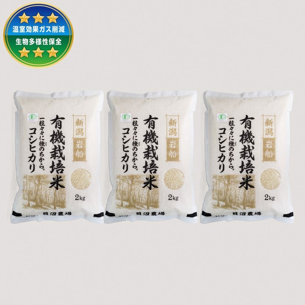【令和7年産米】 有機栽培米コシヒカリ 白米 6kg（2kg×3袋） 新潟県村上市岩船産 オーガニック　1067150
