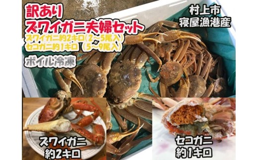 【11月～2月発送】【訳あり】本ズワイガニ夫婦セット 約3kg （雄 約2kg＋セコガニ（雌）約1kg）新潟県村上市寝屋漁港産 1079003