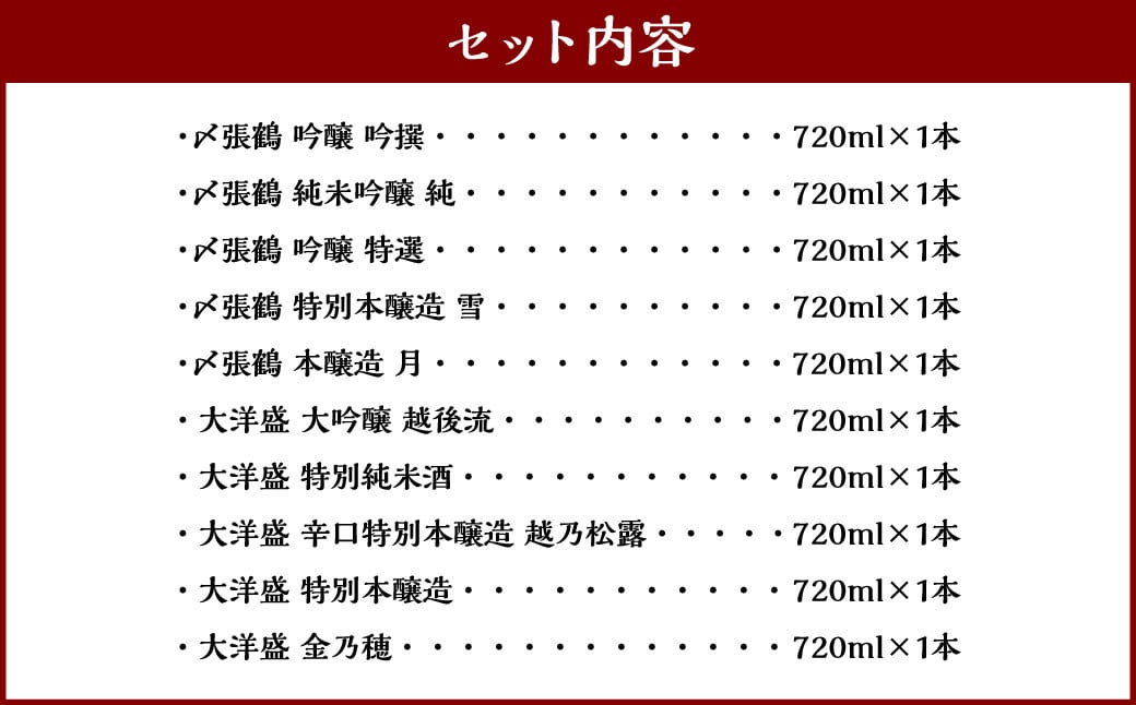 D4062 村上 地酒 10本 セットD（〆張鶴・大洋盛）各720ml 日本酒 吟醸 大吟醸