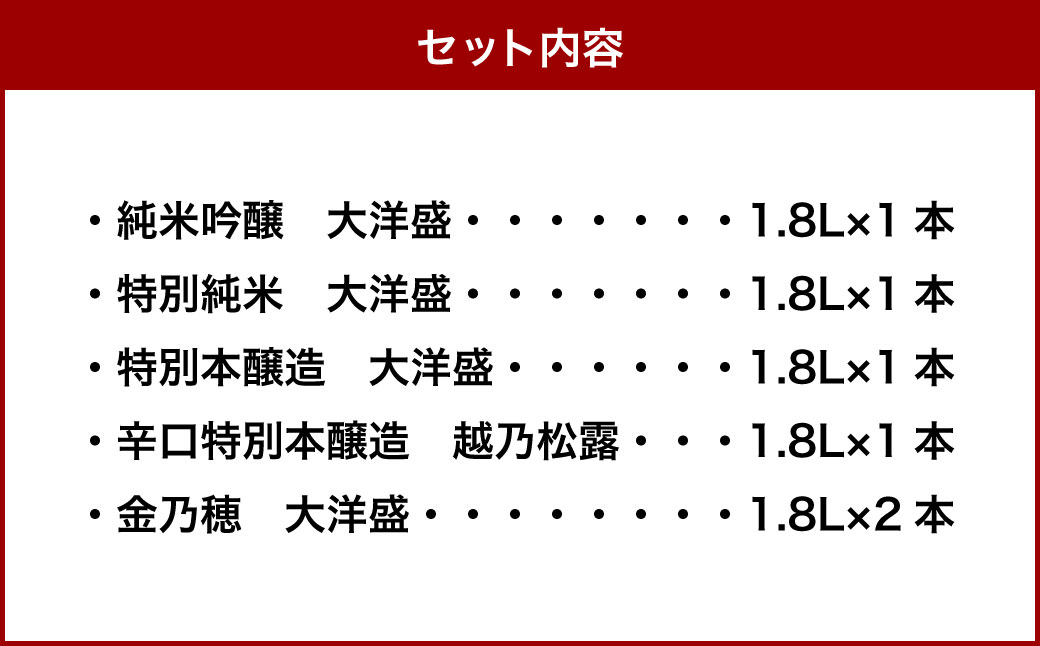 大洋盛セットN 1.8L×6本セット 飲み比べセット 一升瓶 日本酒 地酒 大容量 大洋酒造 [D4052]