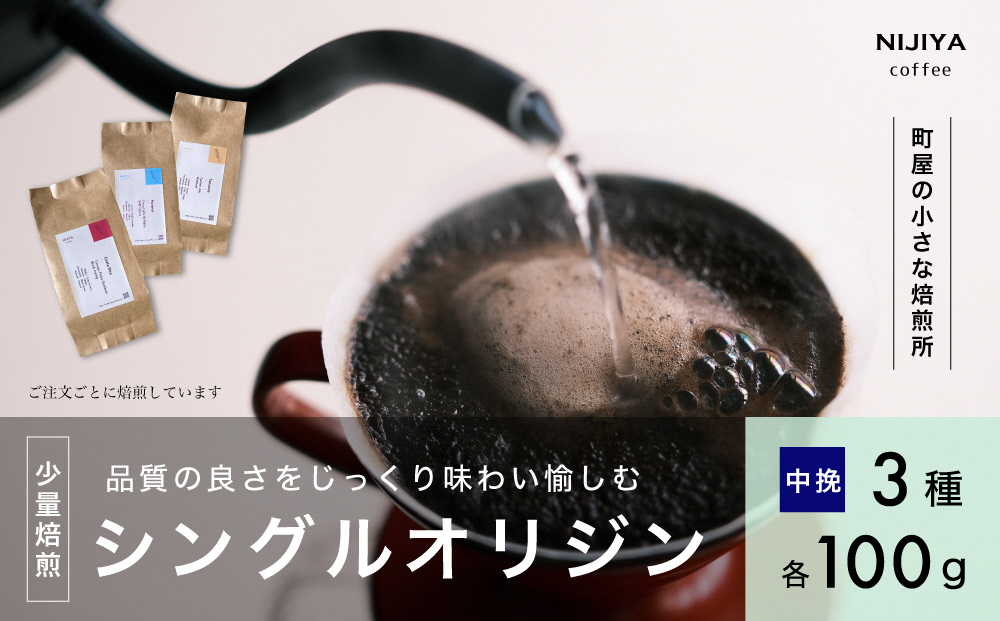 高品質 シングルオリジン コーヒー 飲み比べ 3種×各100g 【 中挽きコーヒー豆 】AB4043