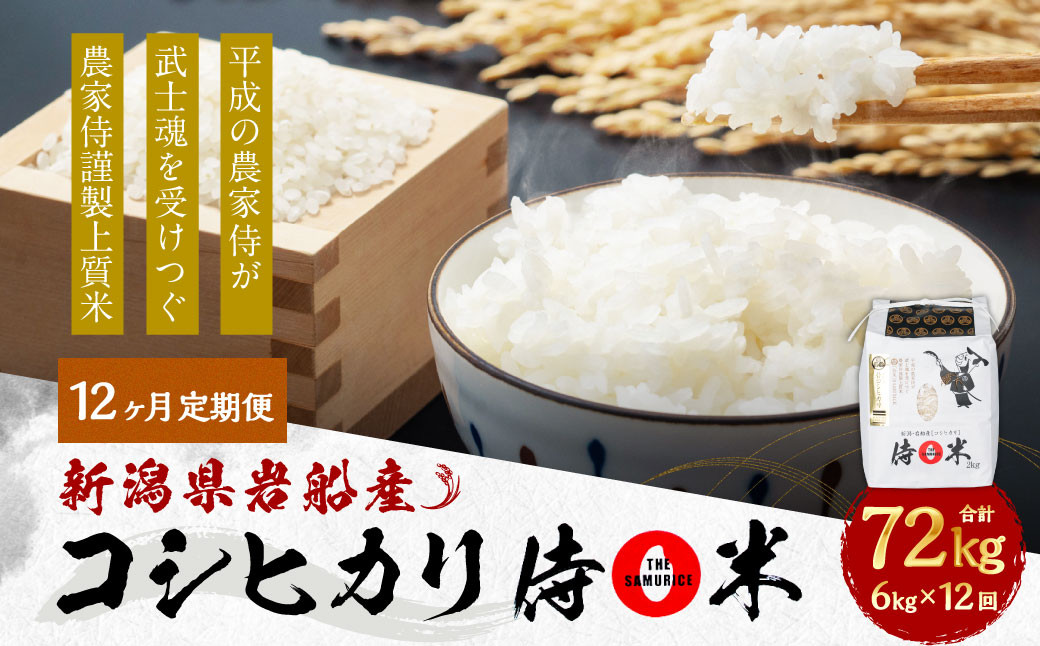 【定期便 12ヶ月】【令和5年産米】新潟県岩船産コシヒカリ  精米6kg（2kg×3個セット）×12ヶ月 1050002