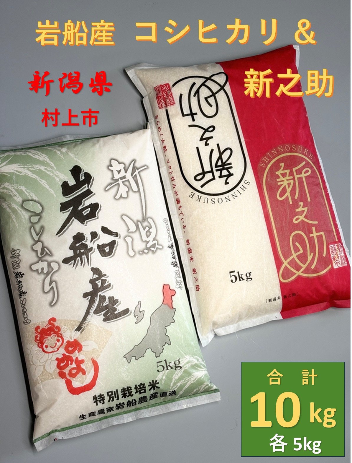 【令和6年産米】岩船産新之助・特別栽培米 岩船産 コシヒカリセット10kg 1013004