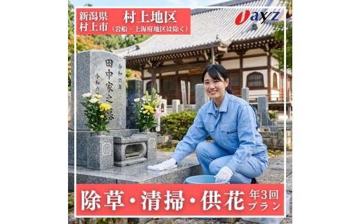 【年3回】お墓掃除代行サービス（清掃・除草・供花プラン）【対象地区：村上地区（岩船・上海府地区は除く）】1106010　新潟県 村上市 （株）日本アクシィーズ お墓 掃除 草刈り  お墓参り