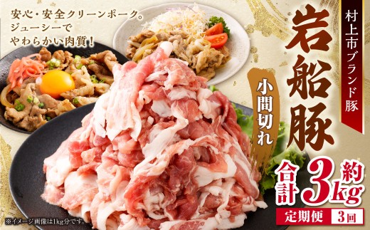 【3回定期便】【村上市 豚】 岩船豚 小間切れ 約1kg（約200g×5パック） ／ 肉 にく お肉 豚肉 ぶた肉 ブタ肉 ポーク こま切れ ジューシー やわらか 小分け 冷凍 国産 001-0009