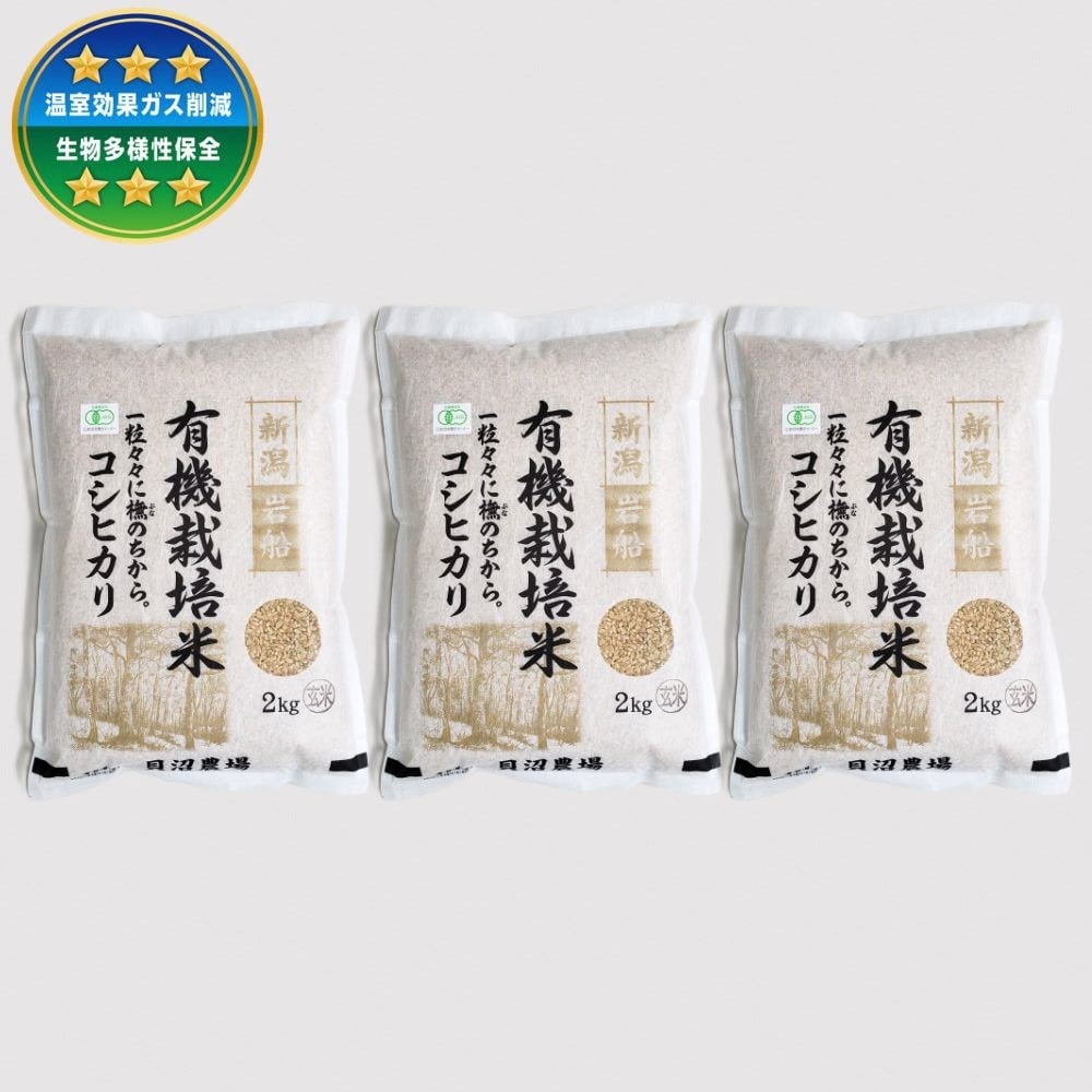 【令和7年産米】 有機栽培米コシヒカリ 玄米6kg（2kg×3）新潟県村上市岩船産 オーガニック　1067152