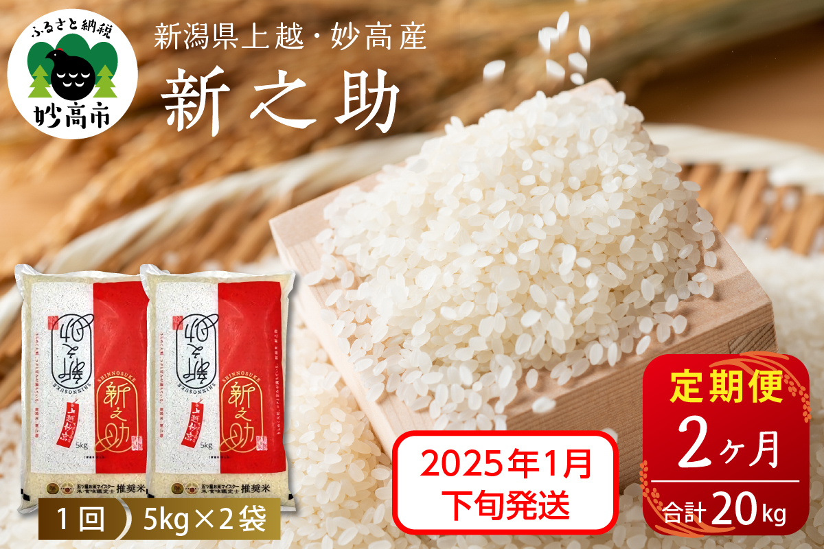 【2025年1月下旬発送】【定期便】令和6年産 新潟県上越・妙高産新之助10kg(5kg×2袋)×2回（計20kg）