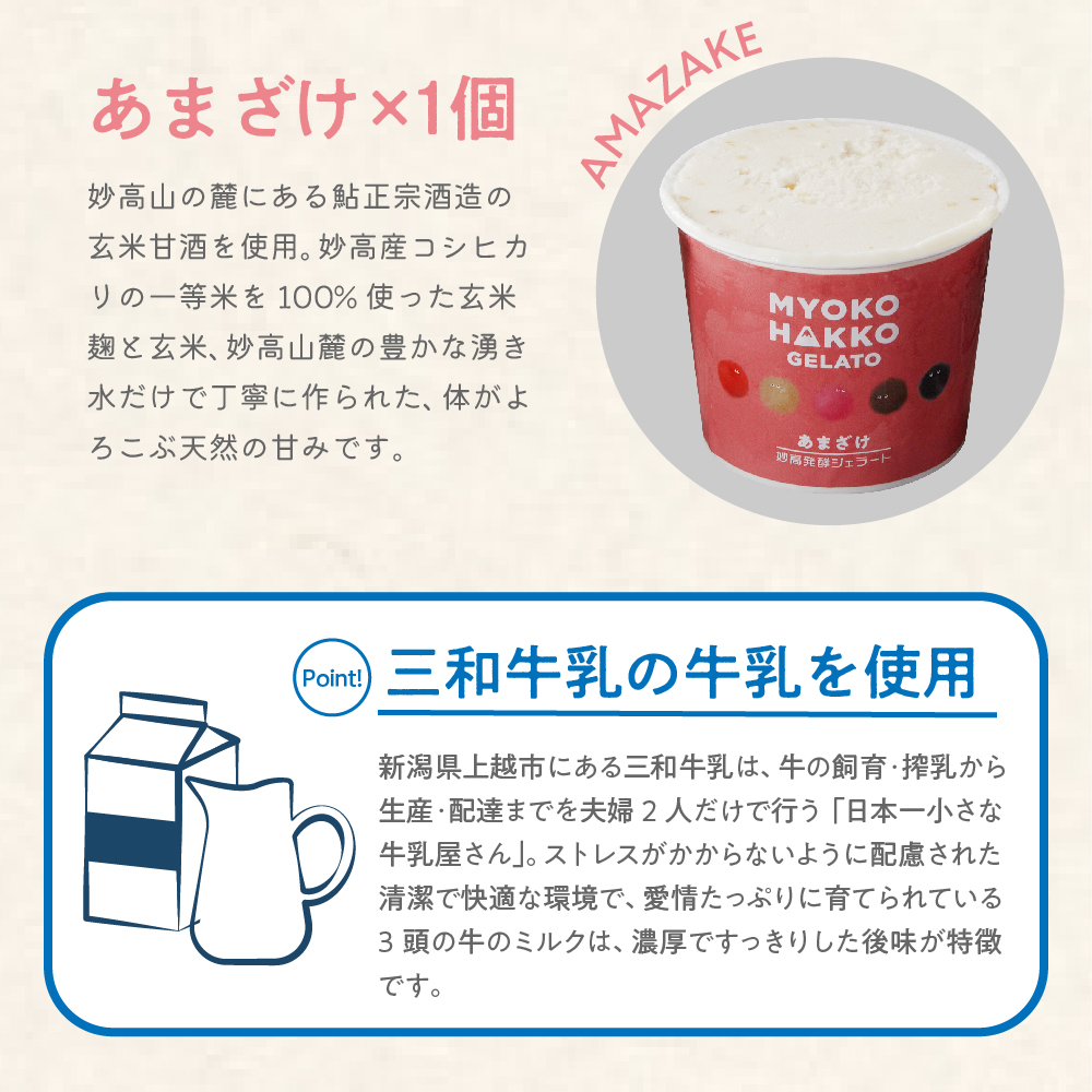 新潟県妙高発酵ジェラート5個セット（かんずり、みそ、あまざけ、コーヒー）